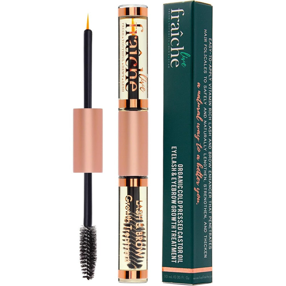 Live Fraiche USDA Organic Castor Oil Lash Serum in a mascara tube for eyelash growth