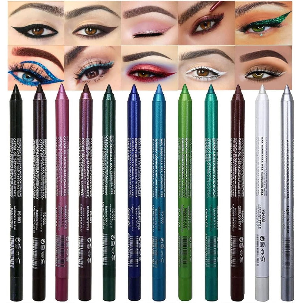 Evpct 12 piece gel glitter eyeliner pencil set front view