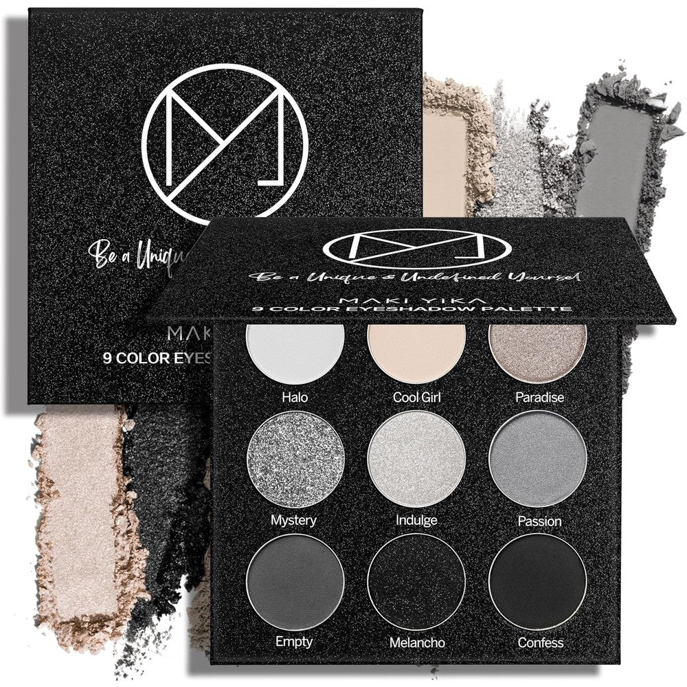 Maki Yika Smokey Eyeshadow Palette 9 color matte and shimmer front view