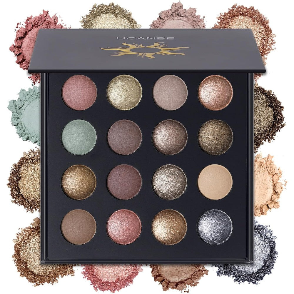 UCANBE baked eyeshadow makeup palette with 16 neutral matte and shimmer colors