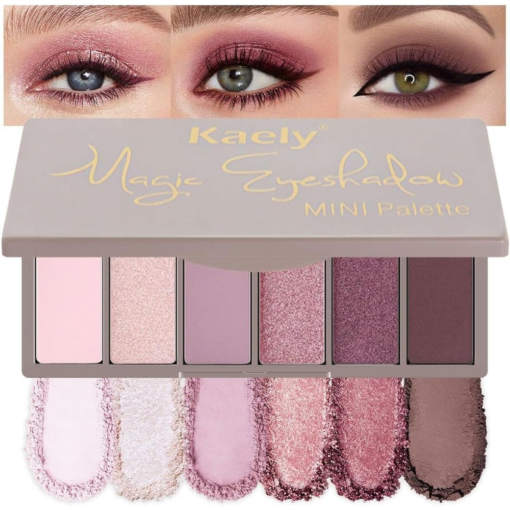 Kaely 6 Colors Mini Rose Pink Eyeshadow Palette front view