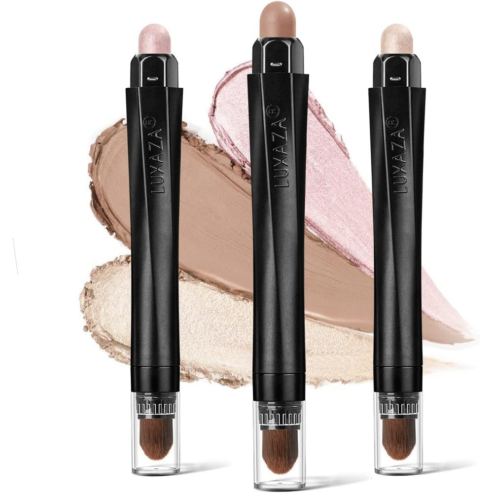 Luxaza 3 Piece Cream Eyeshadow Stick Set front view featuring matte and shimmer pencils