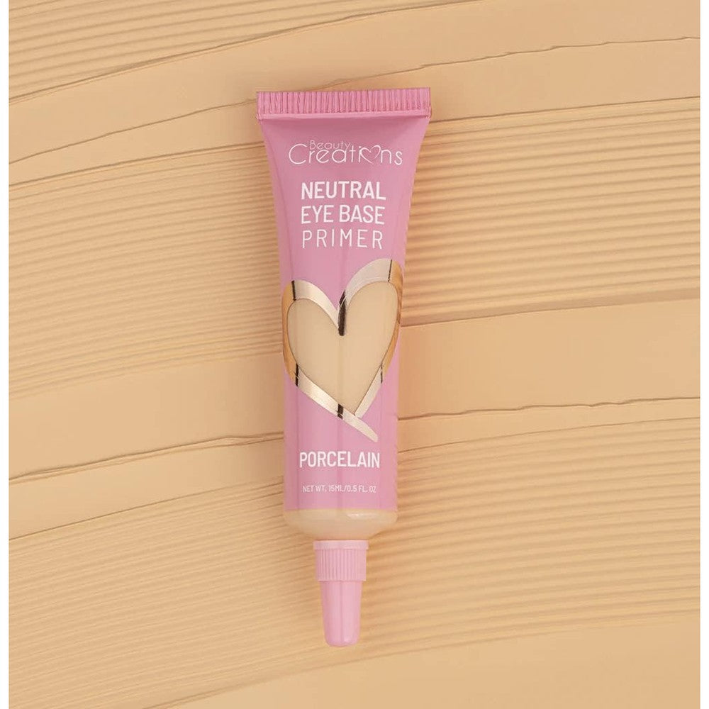 Beauty Creations Neutral Eye Base Primer Porcelain front view squeeze tube packaging for vibrant eyeshadow setup