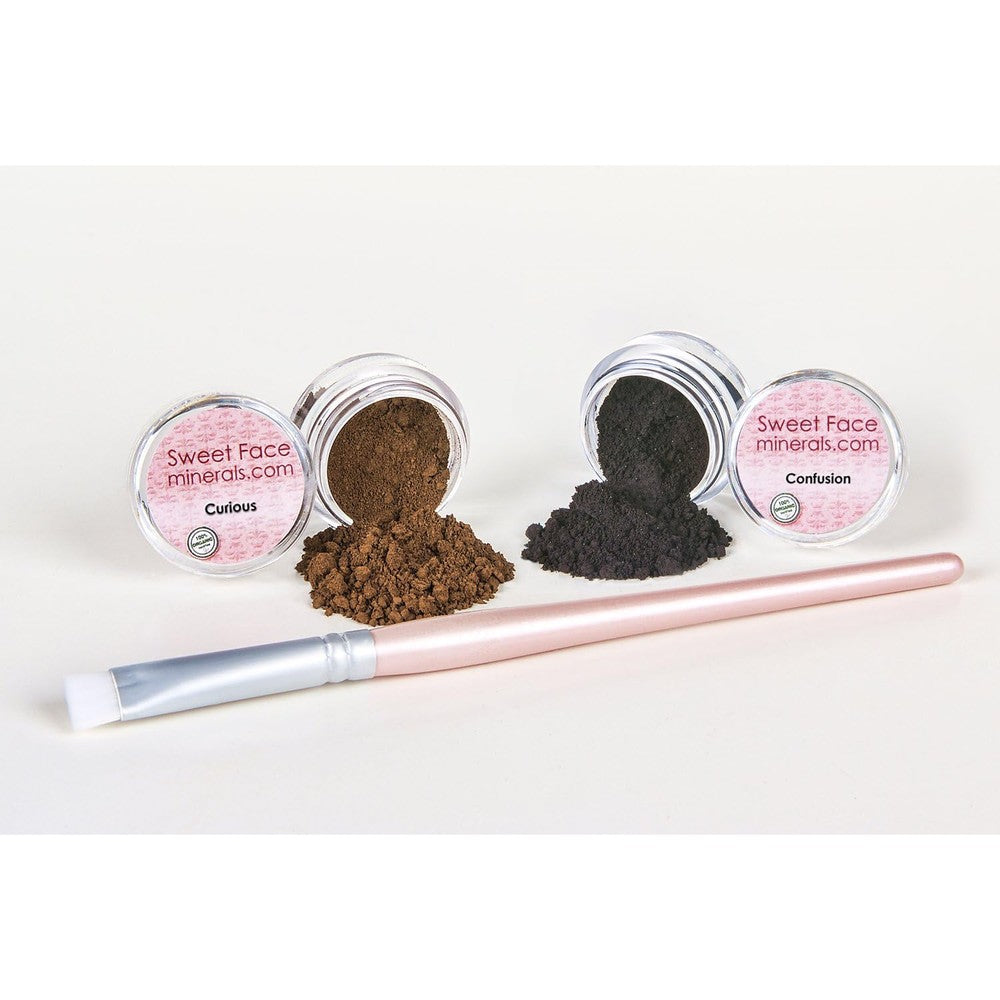 Sweet Face Minerals Black and Brown Eye Liner Kit front view with brush