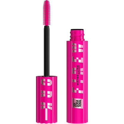 Maybelline Lash Sensational Firework Washable Mascara in front view showing bright pink geometric packaging.