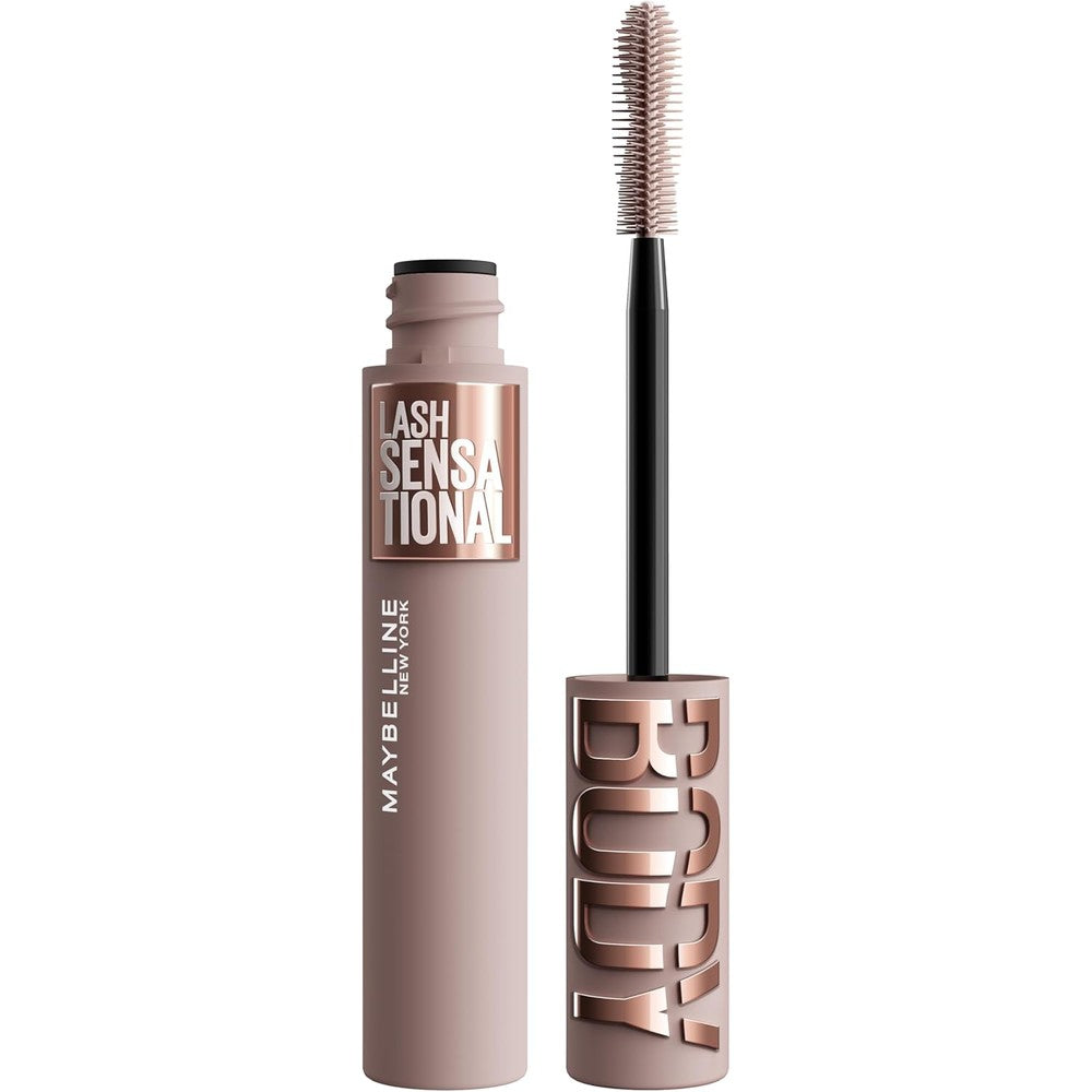 Maybelline Lash Sensational Body Washable Mascara front view showcasing the sleek pink packaging and branding.