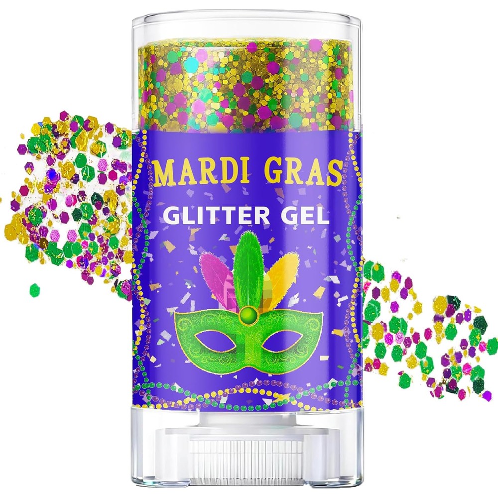 CiikDux Mardi Gras Glitter Gel Stick front view showing the roll-on cosmetic applicator packaging.