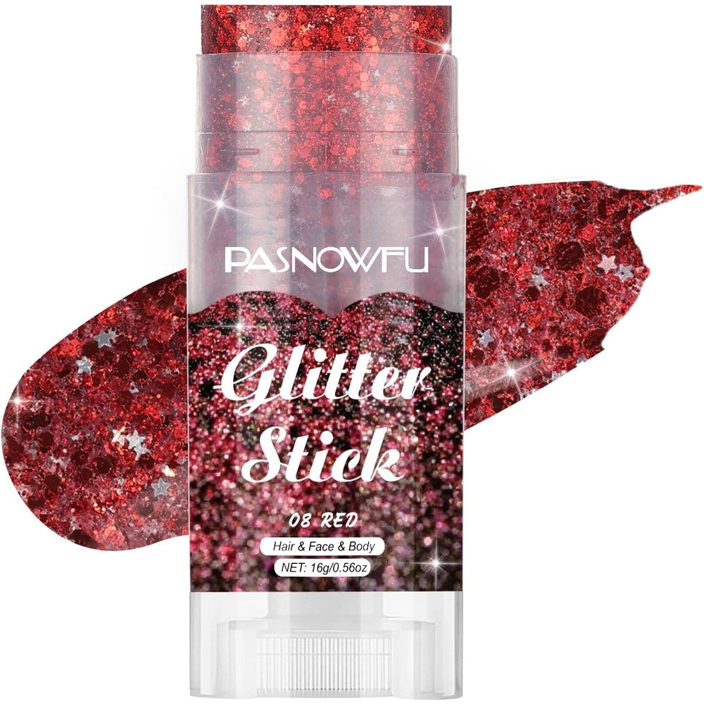 PASNOWFU Red Body Glitter Stick front view on a clean background.