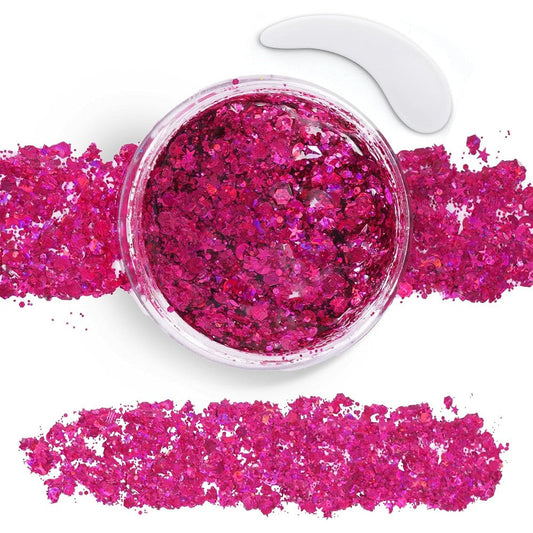 TUHPIBK pink hair glitter gel front packaging view showing holographic hot pink cosmetic chunky sequins