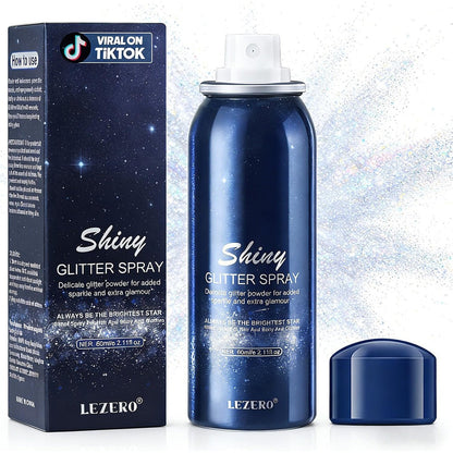 Lezero face and body glitter spray blue canister front view hair and clothing shimmer makeup