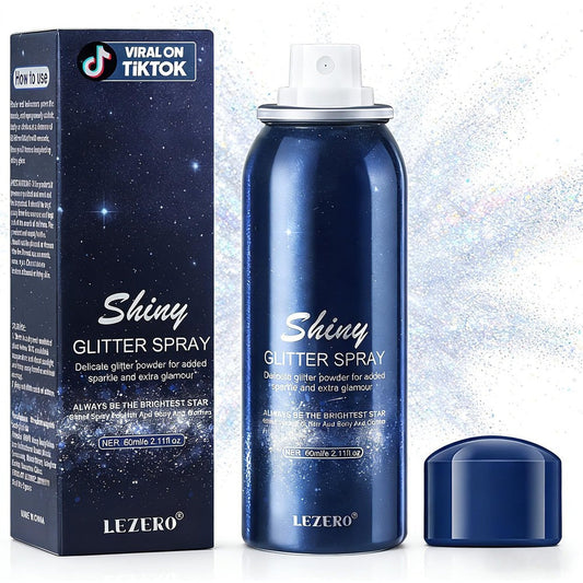 Lezero face and body glitter spray blue canister front view hair and clothing shimmer makeup