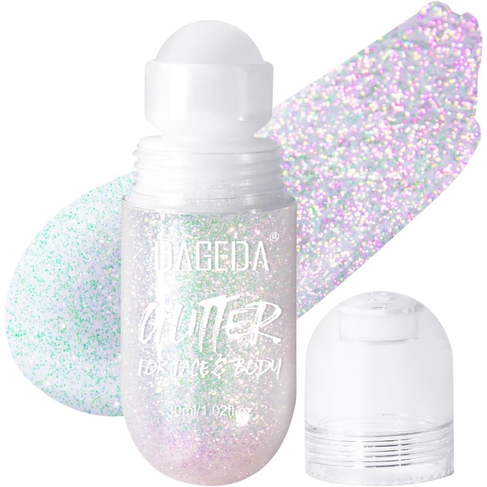 DAGEDA Body Glitter Gel Sparkling Pink roll on bottle front view for festival makeup