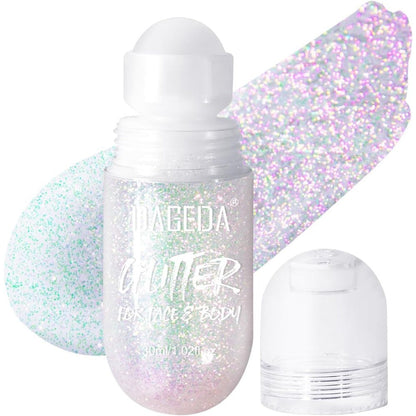 DAGEDA Body Glitter Gel Sparkling Pink roll on bottle front view for festival makeup
