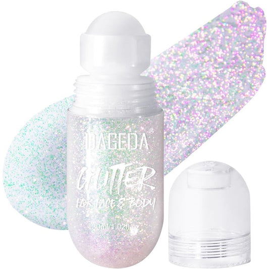 DAGEDA Body Glitter Gel Sparkling Pink roll on bottle front view for festival makeup