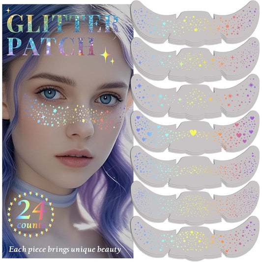 BESNEL 24pcs Glitter Freckles Makeup Patches front view showing holographic star designs