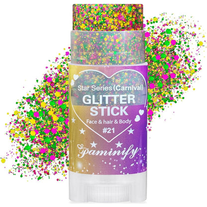 Sulily Mardi Gras hair face body glitter stick front view festive makeup packaging