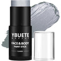 Ybuete silver oil based face body paint stick front view in metallic packaging
