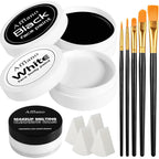 Ecofavor black and white face paint kit front view showing jars and accessories.
