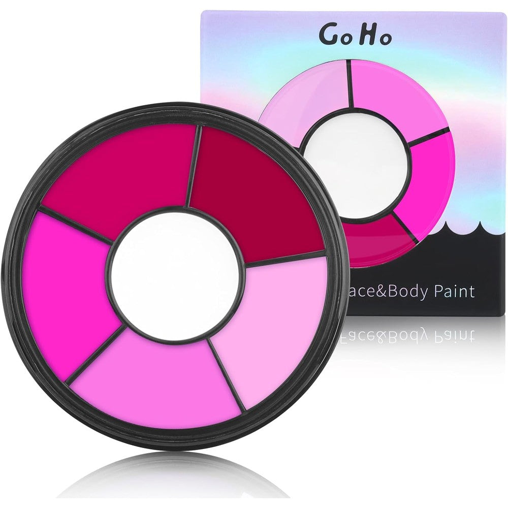 Go Ho 6 Colors Hot Pink Face Body Paint circular wheel palette front view showing six shades of pink makeup