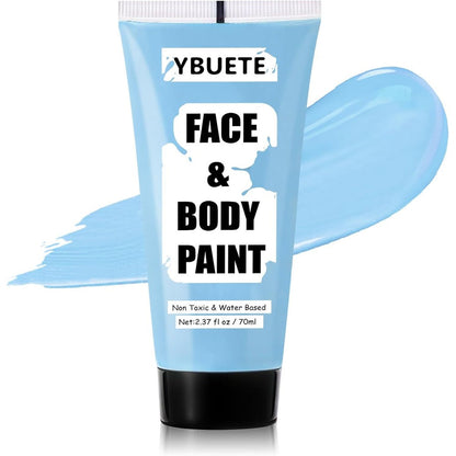 YBUETE Light Blue Water Based Face and Body Paint tube front view showing branding and weight