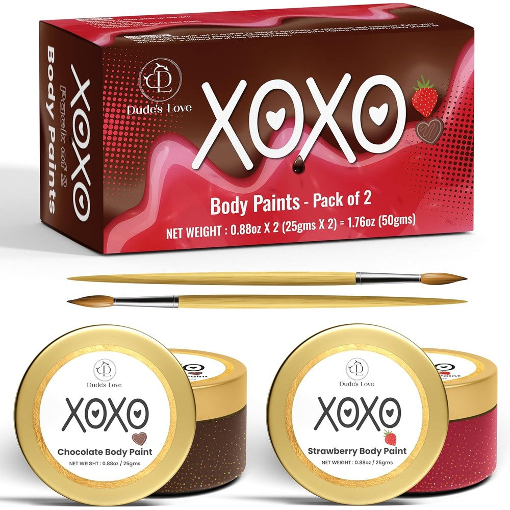 Dude's Love Valentine Day Gift Set front packaging view showing strawberry and chocolate jars for couples intimacy.