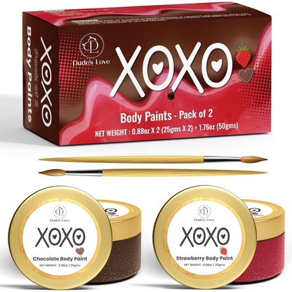 Dude's Love Valentine Day Gift Set front packaging view showing strawberry and chocolate jars for couples intimacy.