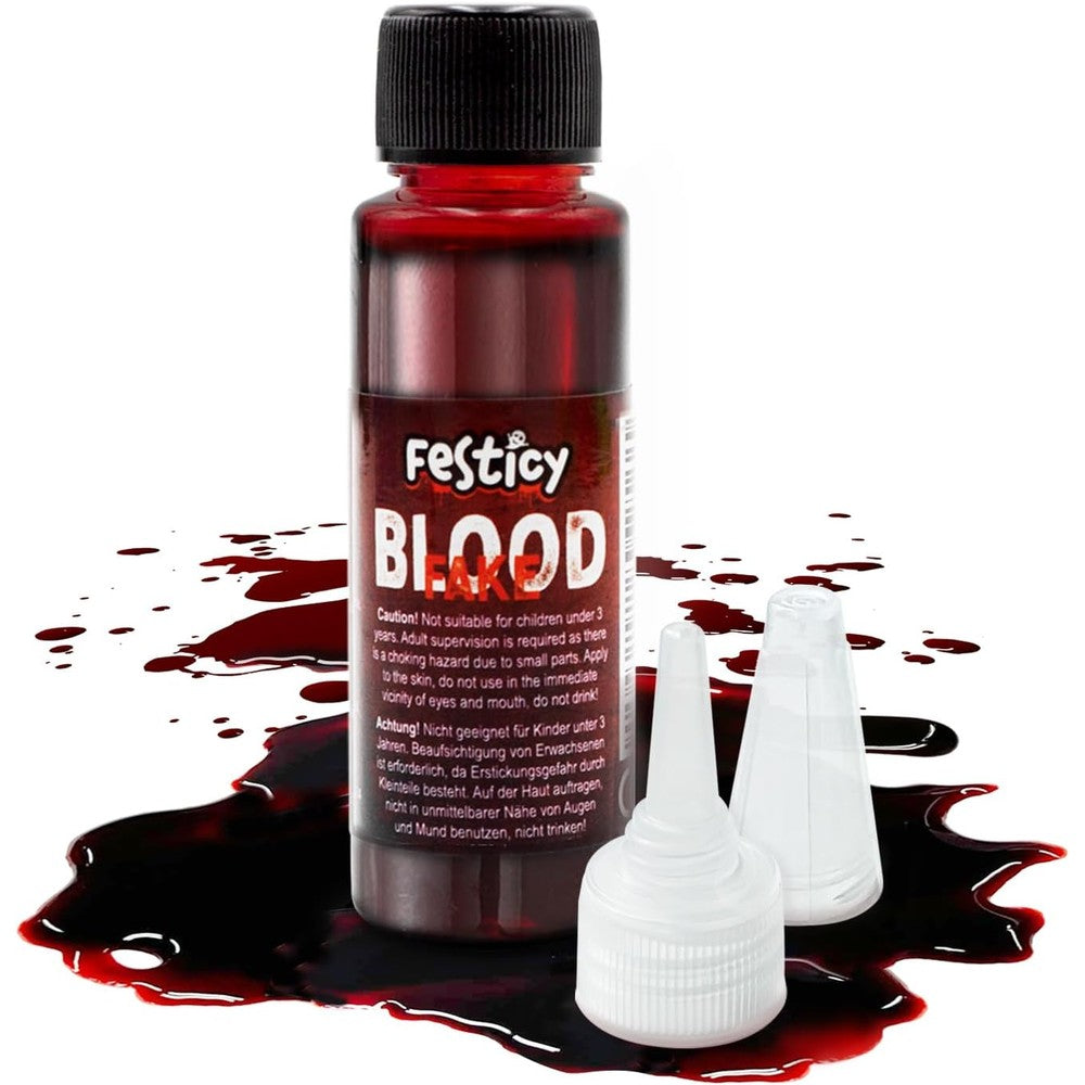 Festicy Authentic Fake Blood front view of the 0.88 fluid ounce bottle showing realistic red liquid