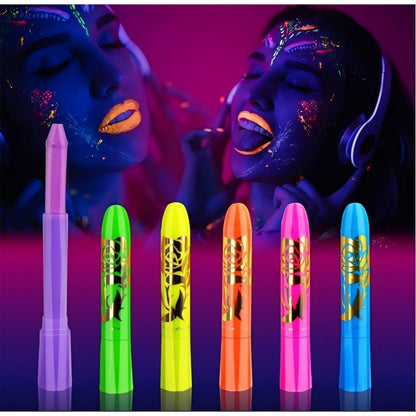 Ausbond glow in the light body face paint kit front view showing six colorful crayons