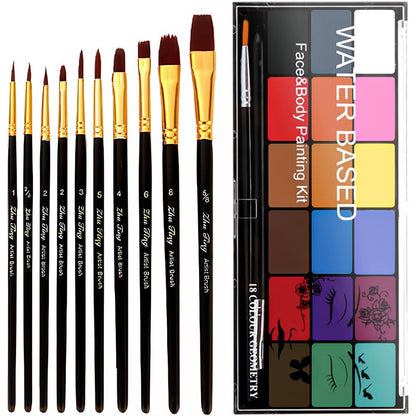 BRIMFULITE face painting kit front view showing 18 color palette