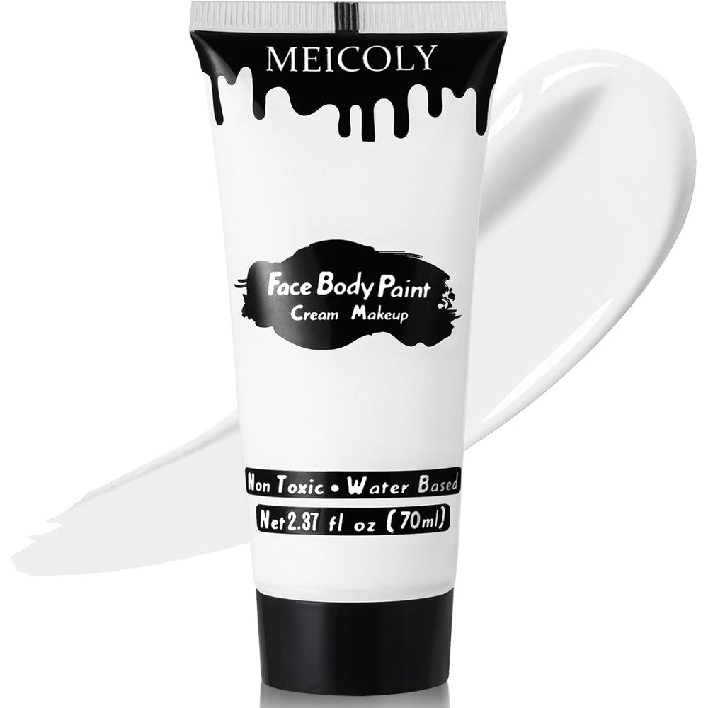 Meicoly white cream face body paint tube front view commercial packaging