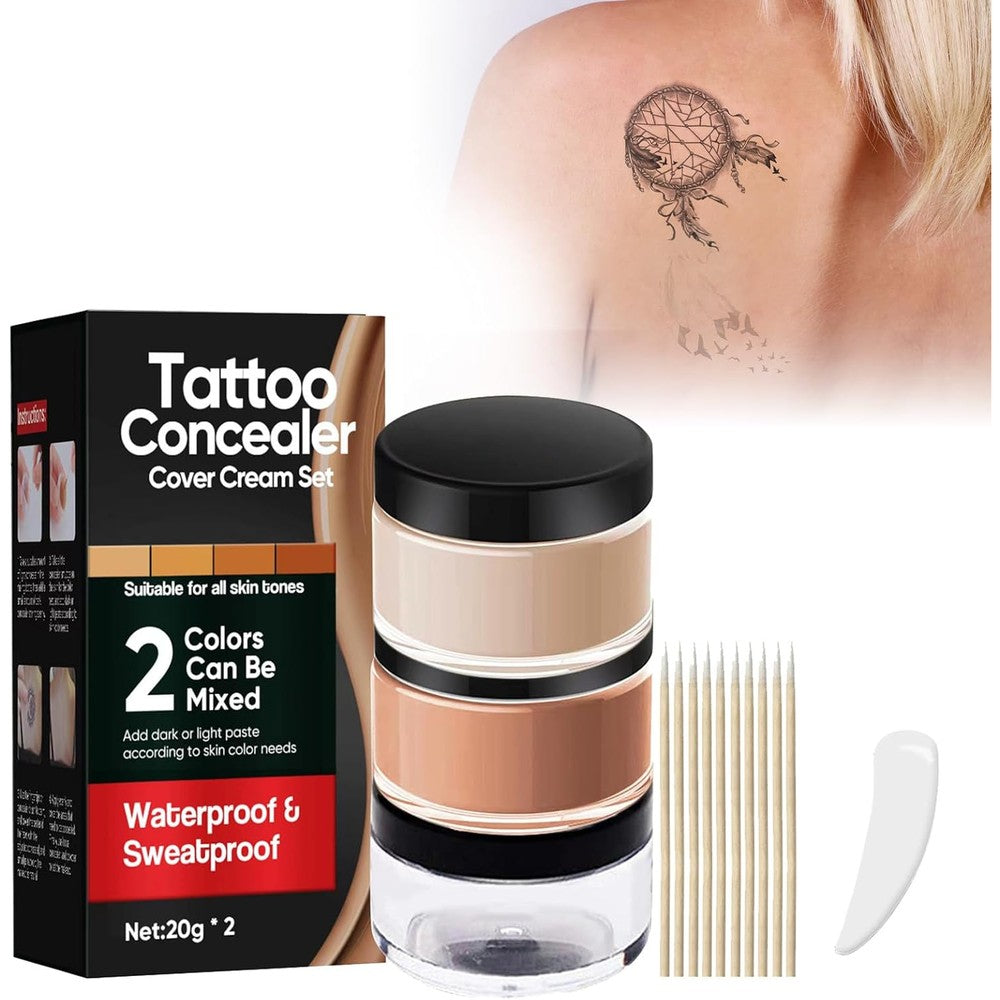 EXVITAMIN Yakitoko tattoo cover up makeup front view showing two-color concealer jar packaging