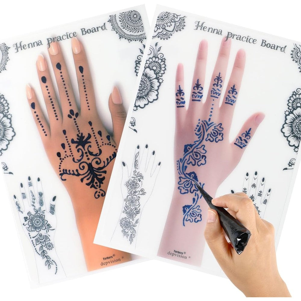 Torbers reusable henna tattoo practice boards front view showing dual skin tones
