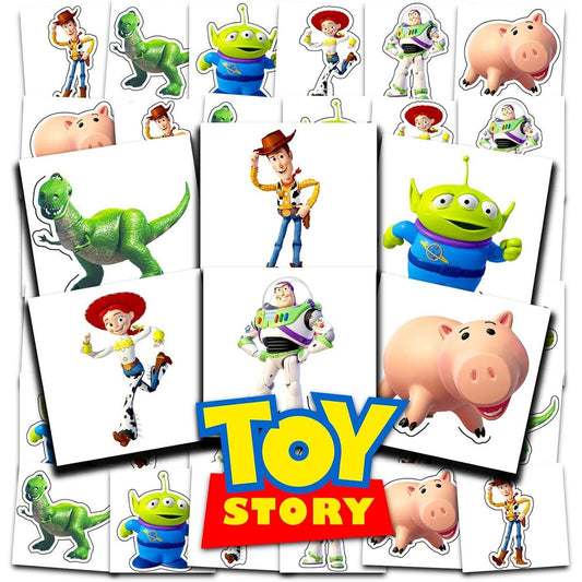 Disney Toy Story temporary tattoo party favor set featuring Woody and Buzz Lightyear.