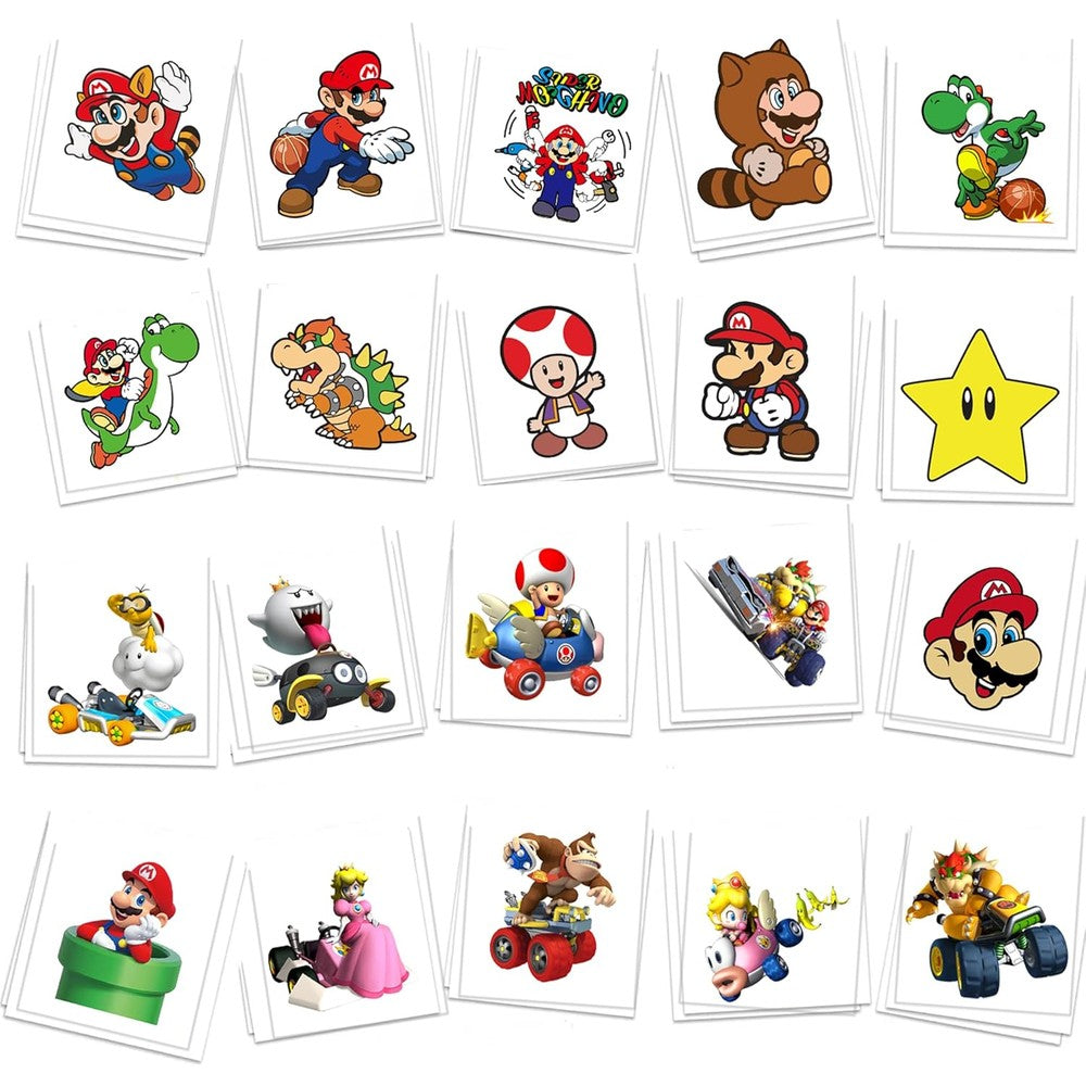 Egjxal 60 Pcs Mario cartoon temporary tattoos for kids front view