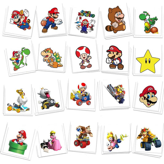 Egjxal 60 Pcs Mario cartoon temporary tattoos for kids front view