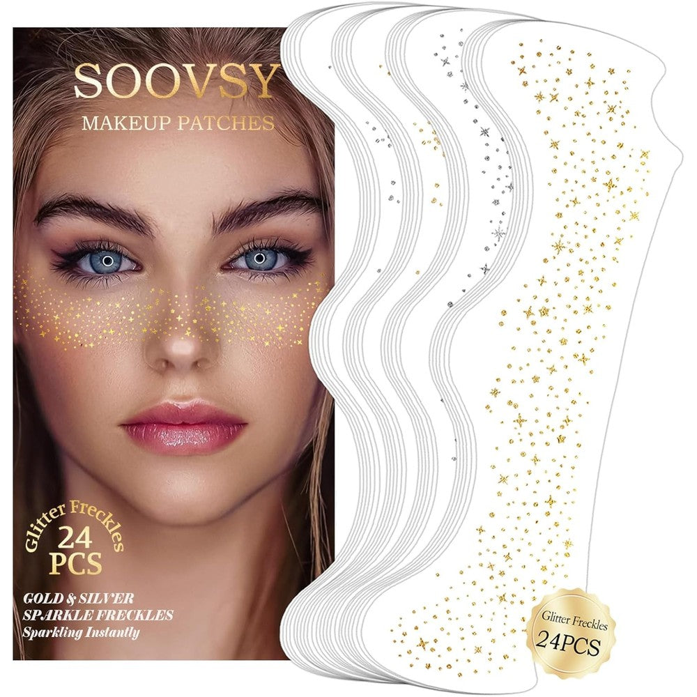 Gabizafia gold and silver glitter freckles face tattoo sheets front view