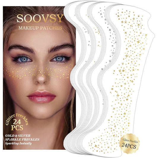 Gabizafia gold and silver glitter freckles face tattoo sheets front view