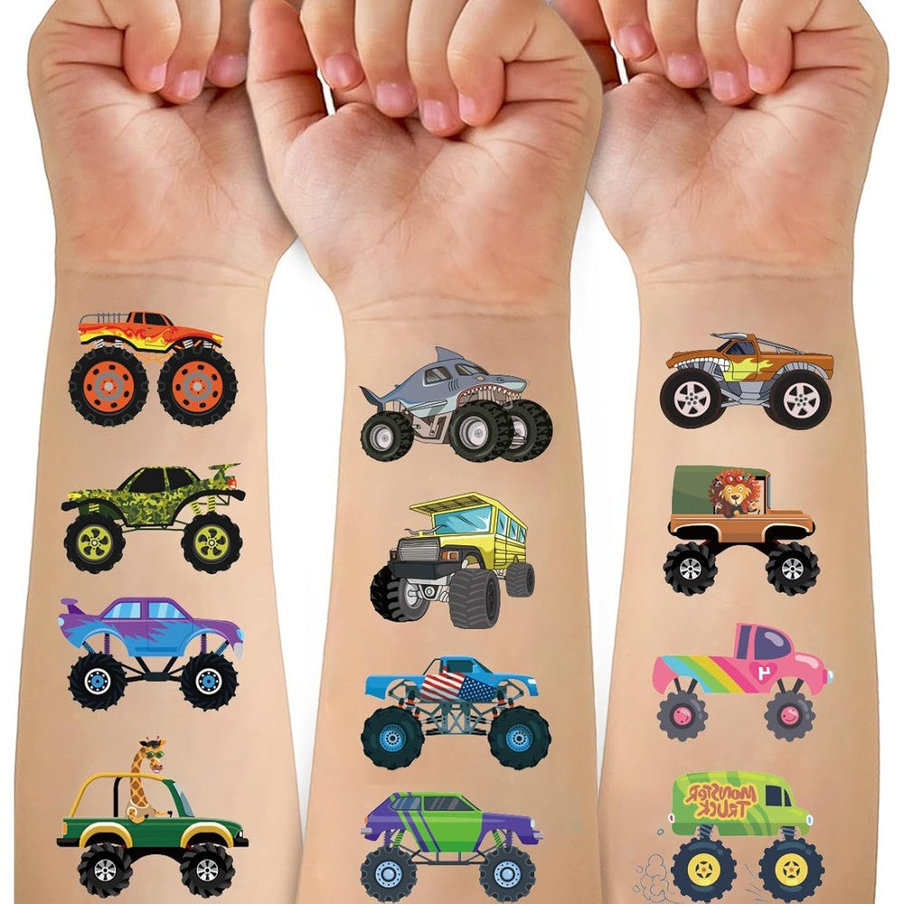 Charlent Monster Trucks Temporary Tattoo For Kids, 10 Sheets Fake Tattoos For Boys Party Favors, Goodie Bag Stuffers, And Birthday Supplies Decorat... - Image 1
