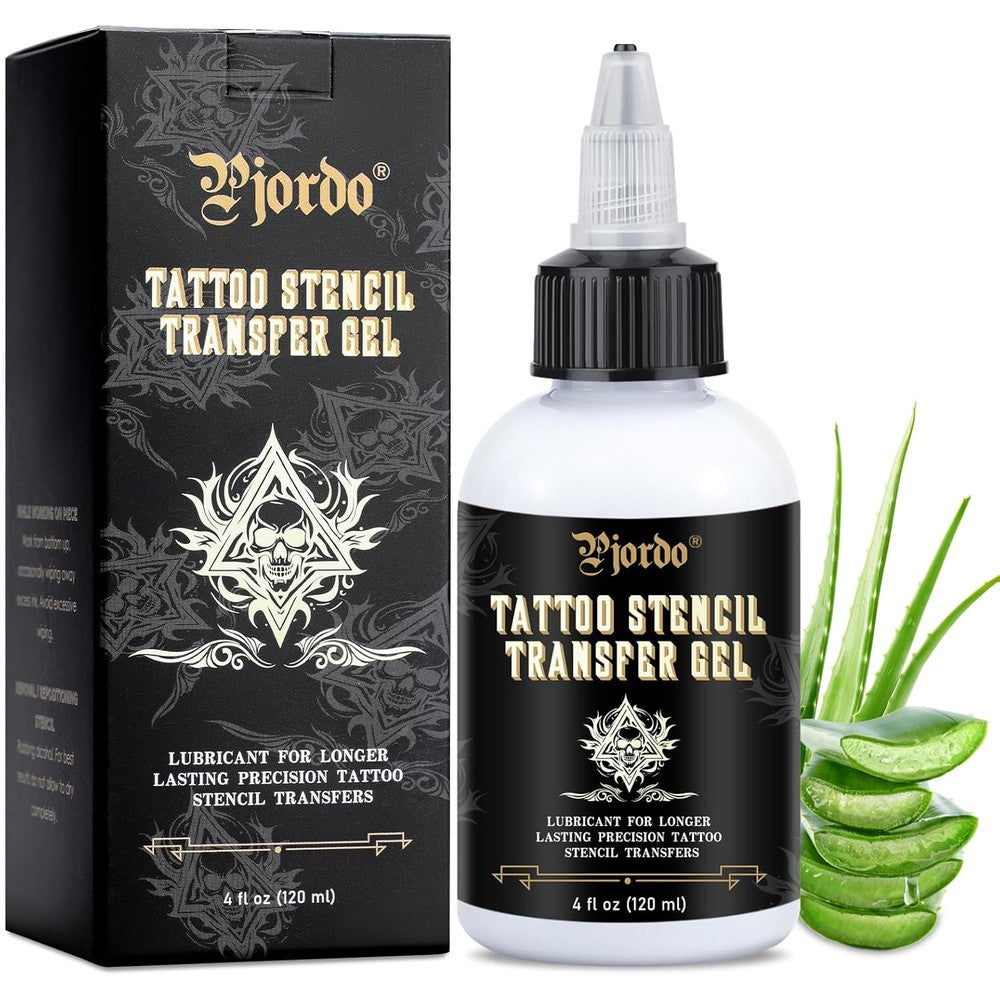Pjordo Tattoo Stencil Transfer Gel Solution front view in 4 fluid ounce bottle.