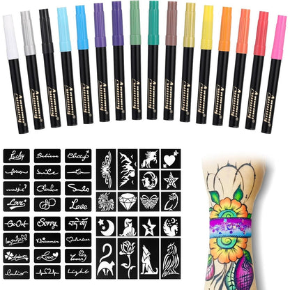 Anmmy temporary tattoo markers 16 count set with stencils front view