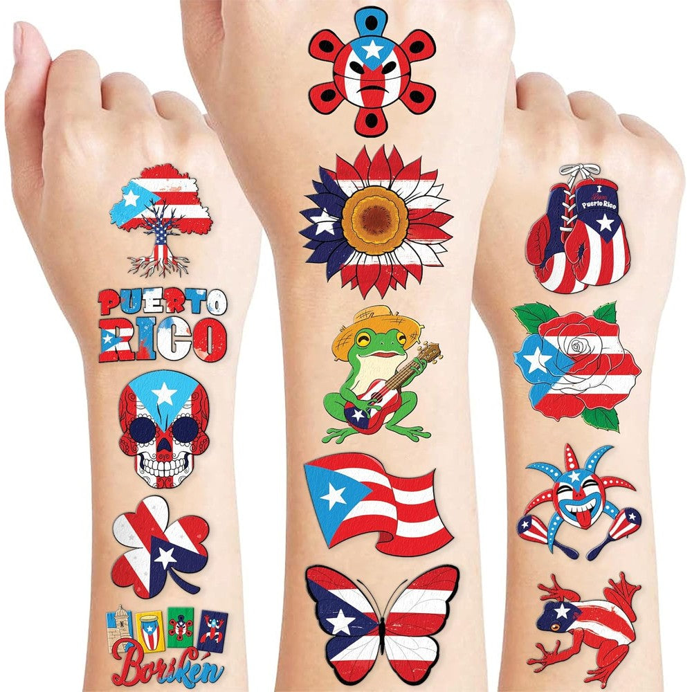 91Tattoos Puerto Rico flag temporary tattoos front view pack