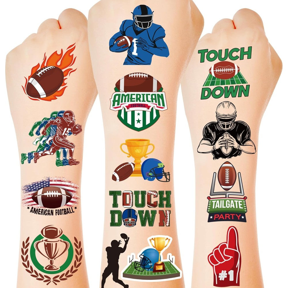 Huskein 150 Pieces Football Party Favors 6 Sheets Temporary Tattoos Pre-Cut Game Day Sticker Decorations For Adults And Kids - Image 1