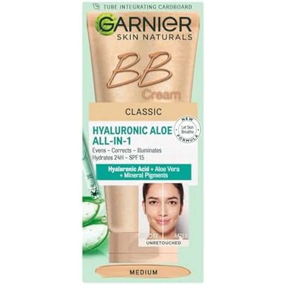 Garnier skin naturals classic hyaluronic aloe bb medium cream front view bottle
