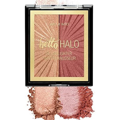 Wet n Wild MegaGlo Blushlighter Flash Me front view of the open makeup powder palette showing the gold toned blush and highlighter side by side.