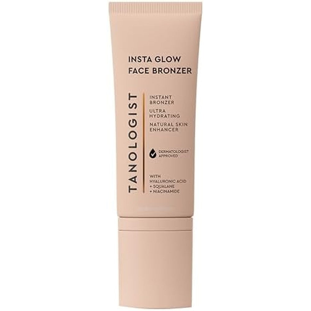 Tanologist Insta Glow Face Bronzer front view packaging showing the illuminating liquid cream tube.
