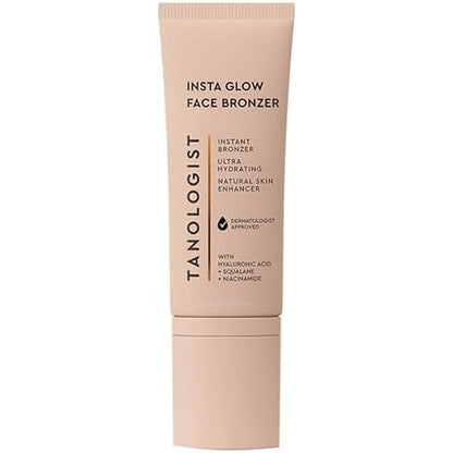 Tanologist Insta Glow Face Bronzer front view packaging showing the illuminating liquid cream tube.