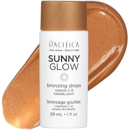 Pacifica Sunny Glow Liquid Face Bronzer Drops front view bottle for illuminating makeup look