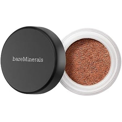 BareMinerals All-Over Face Color Loose Powder Bronzer in Warmth front view jar with black lid.