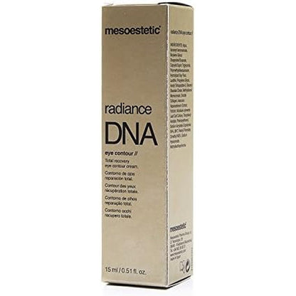 Mesoestetic Radiance DNA Eye Contour Cream 15ml tube front view showing anti-aging branding.