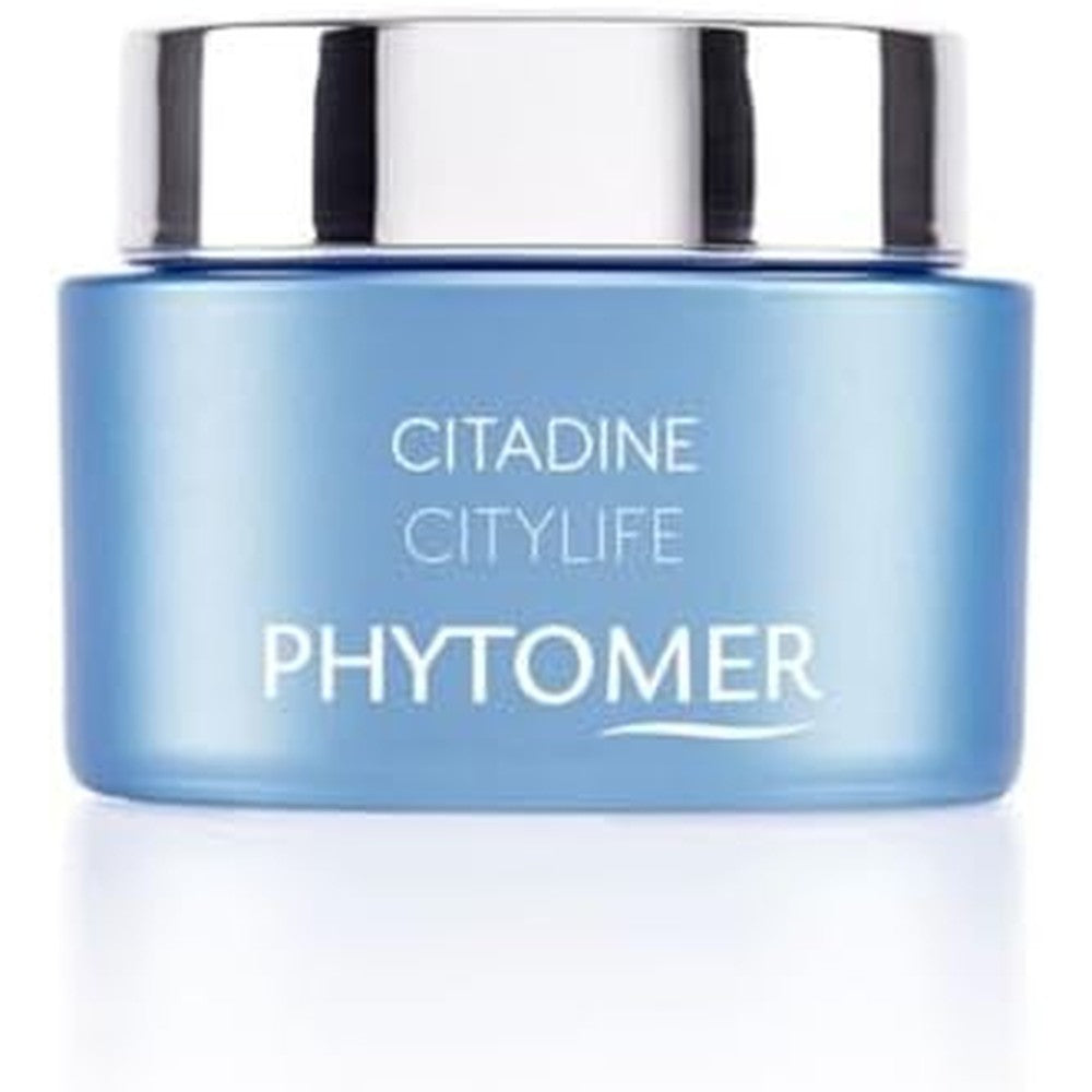 Phytomer Citylife Face and Eye Contour Cream blue jar front view anti pollution moisturizer